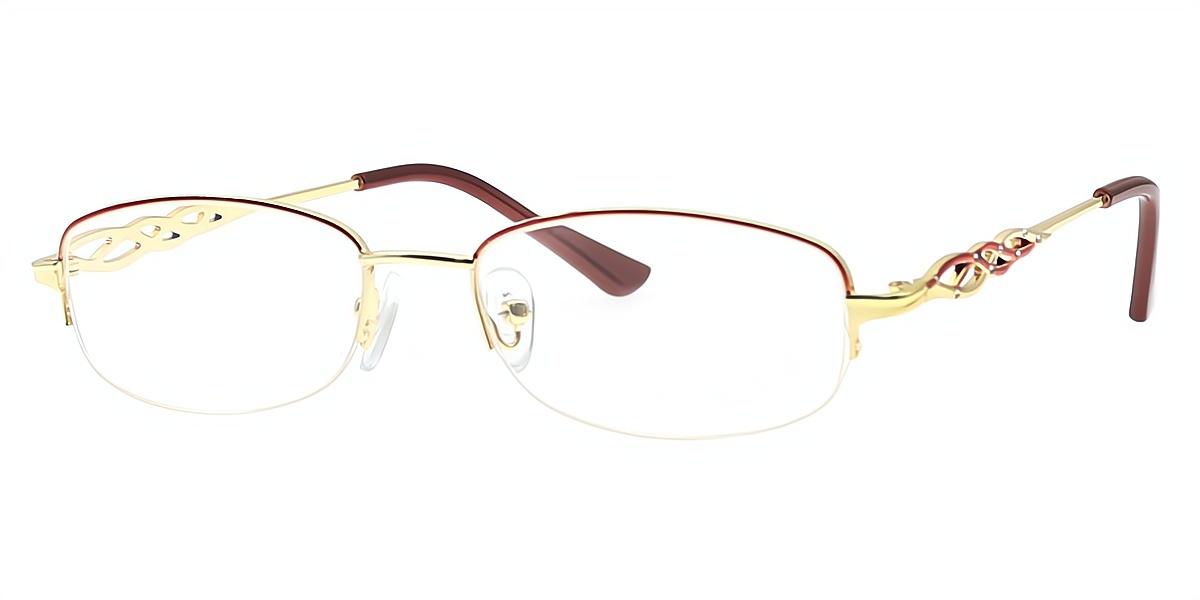 Golden Red Rectangle Classic Refined Metal Eyeglasses