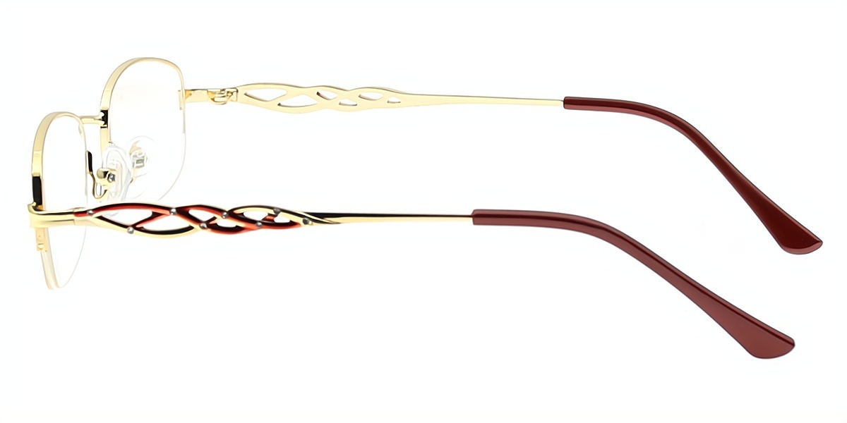 Golden Red Rectangle Classic Refined Metal Eyeglasses