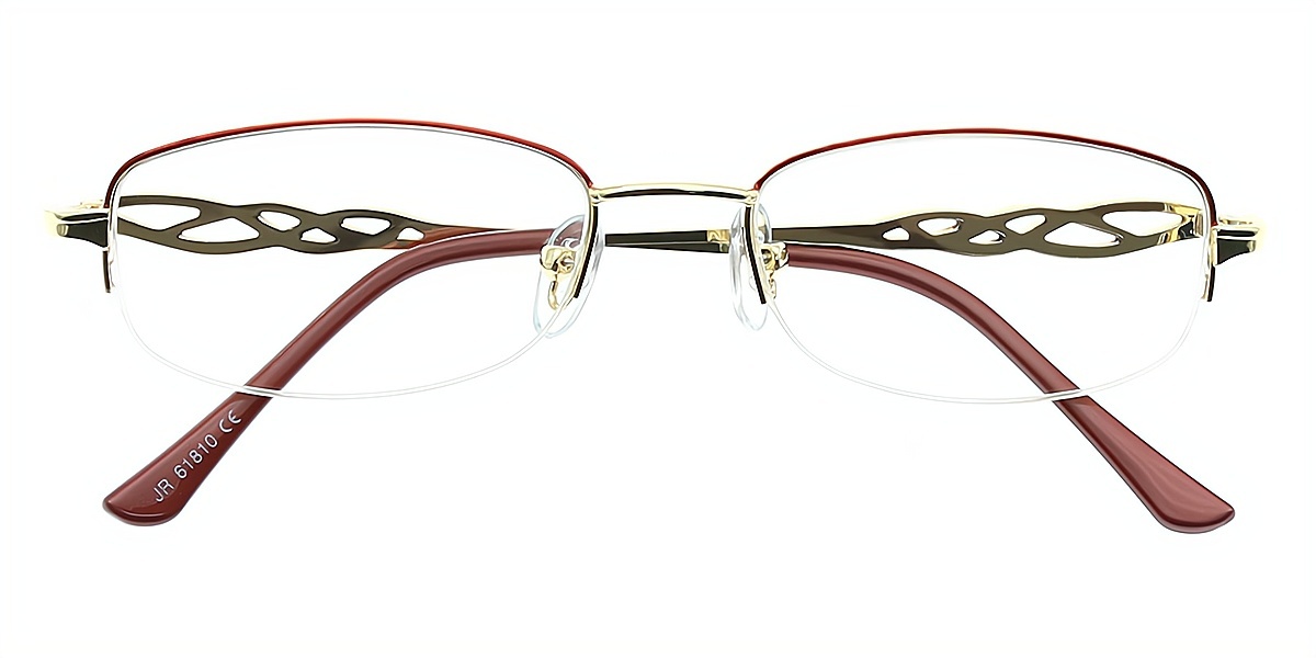 Golden Red Rectangle Classic Refined Metal Eyeglasses