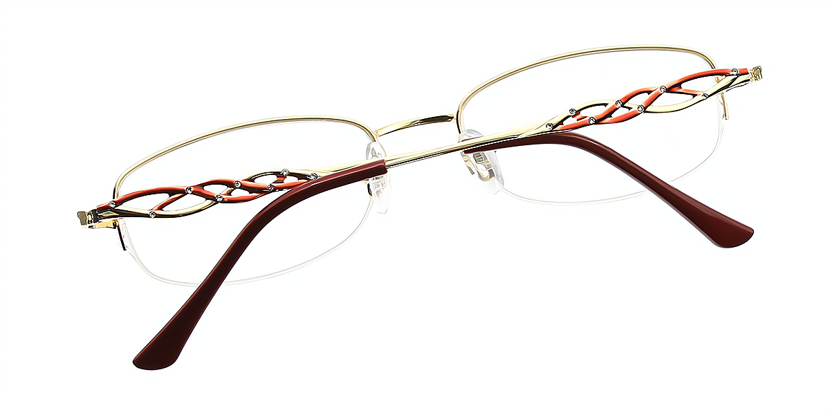 Golden Red Rectangle Classic Refined Metal Eyeglasses