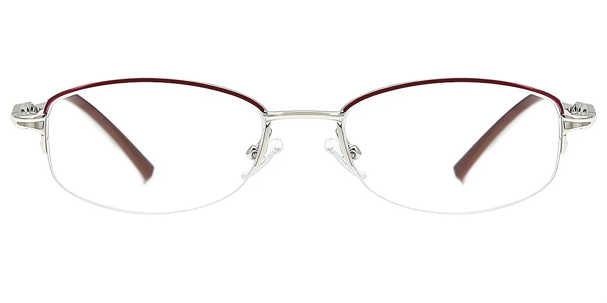 Silver Pink Rectangle Classic Refined Metal Eyeglasses