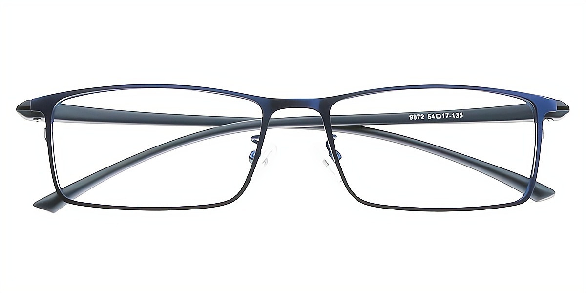 Blue Rectangle Classic Thin Metal Eyeglasses