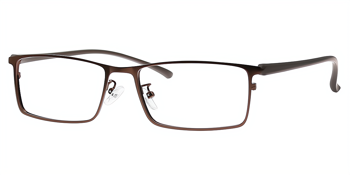 Brown Rectangle Classic Thin Metal Eyeglasses