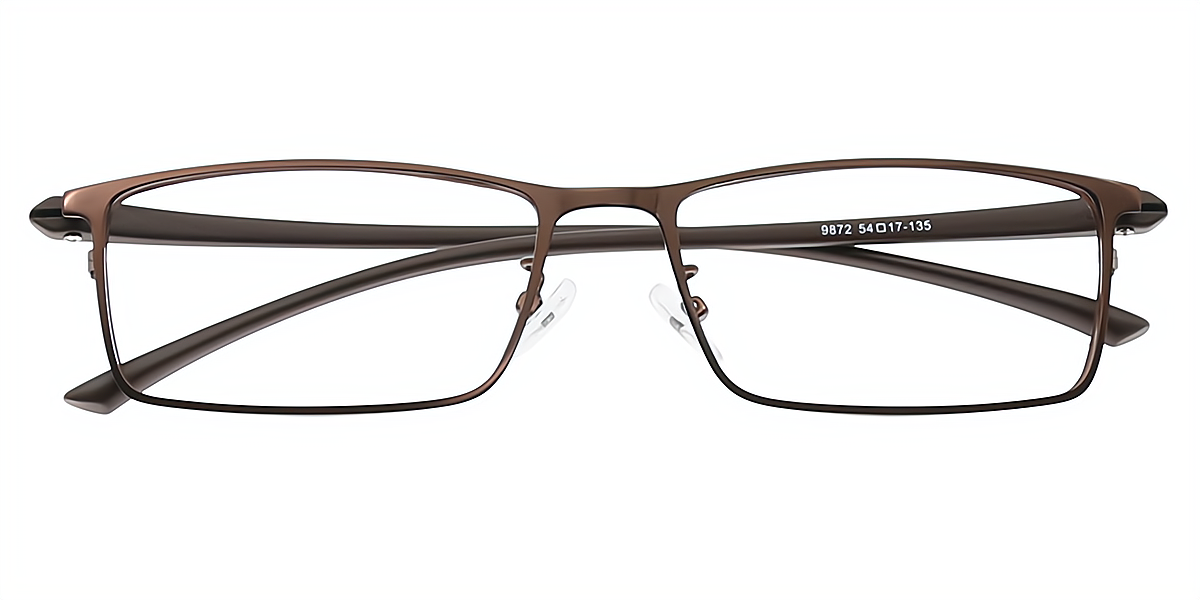 Brown Rectangle Classic Thin Metal Eyeglasses