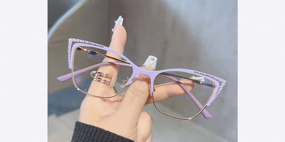 Purple Cat Eye Elaborate Metal Eyeglasses