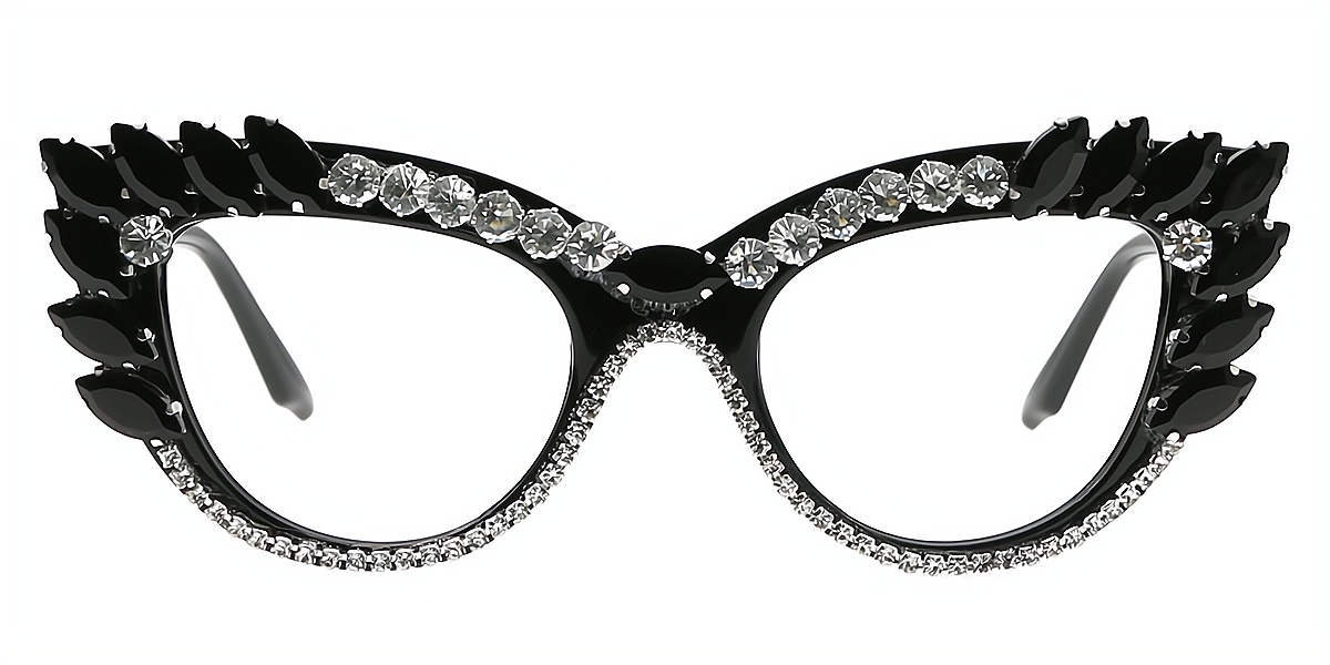 Black Cat Eye Unique Ornate Plastic Eyeglasses