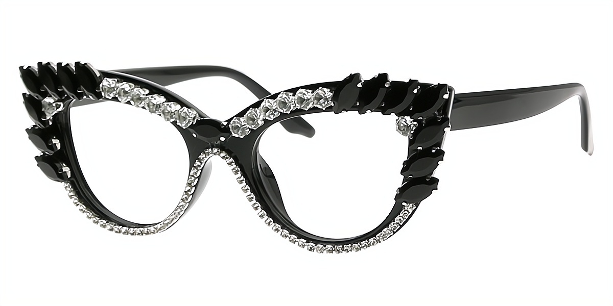 Black Cat Eye Unique Ornate Plastic Eyeglasses