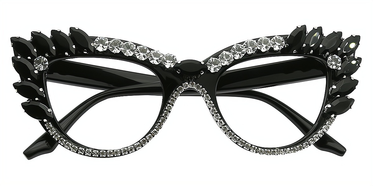 Black Cat Eye Unique Ornate Plastic Eyeglasses