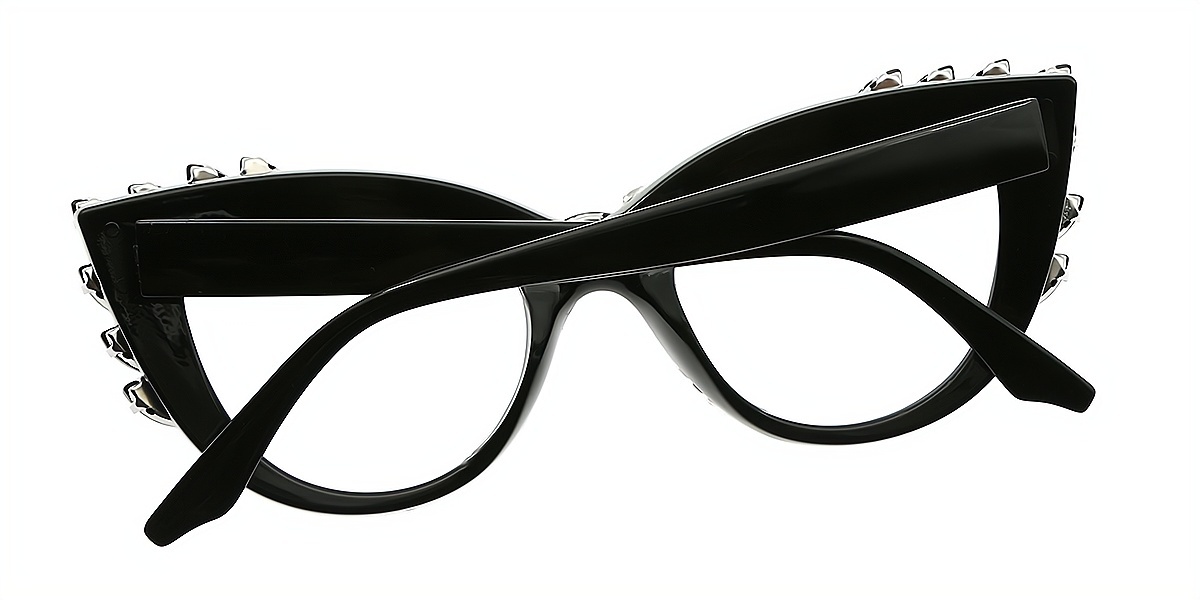Black Cat Eye Unique Ornate Plastic Eyeglasses