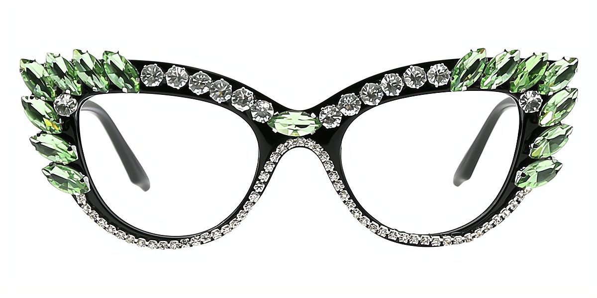 Green Cat Eye Unique Ornate Plastic Eyeglasses