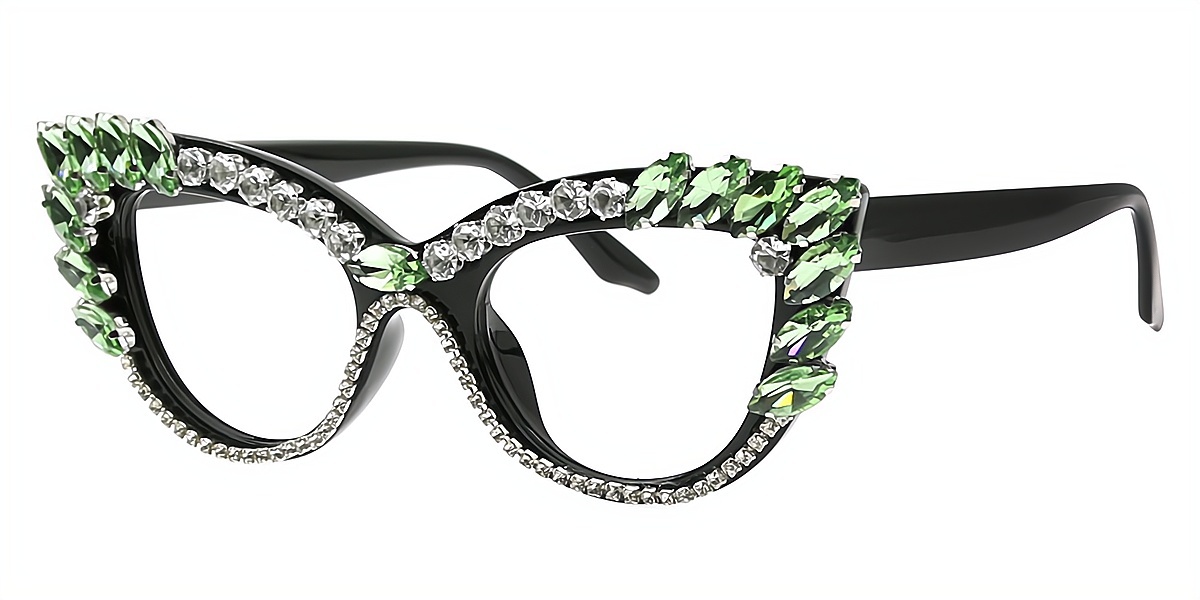 Green Cat Eye Unique Ornate Plastic Eyeglasses