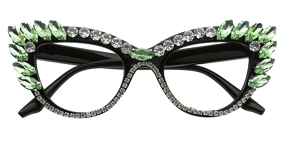 Green Cat Eye Unique Ornate Plastic Eyeglasses
