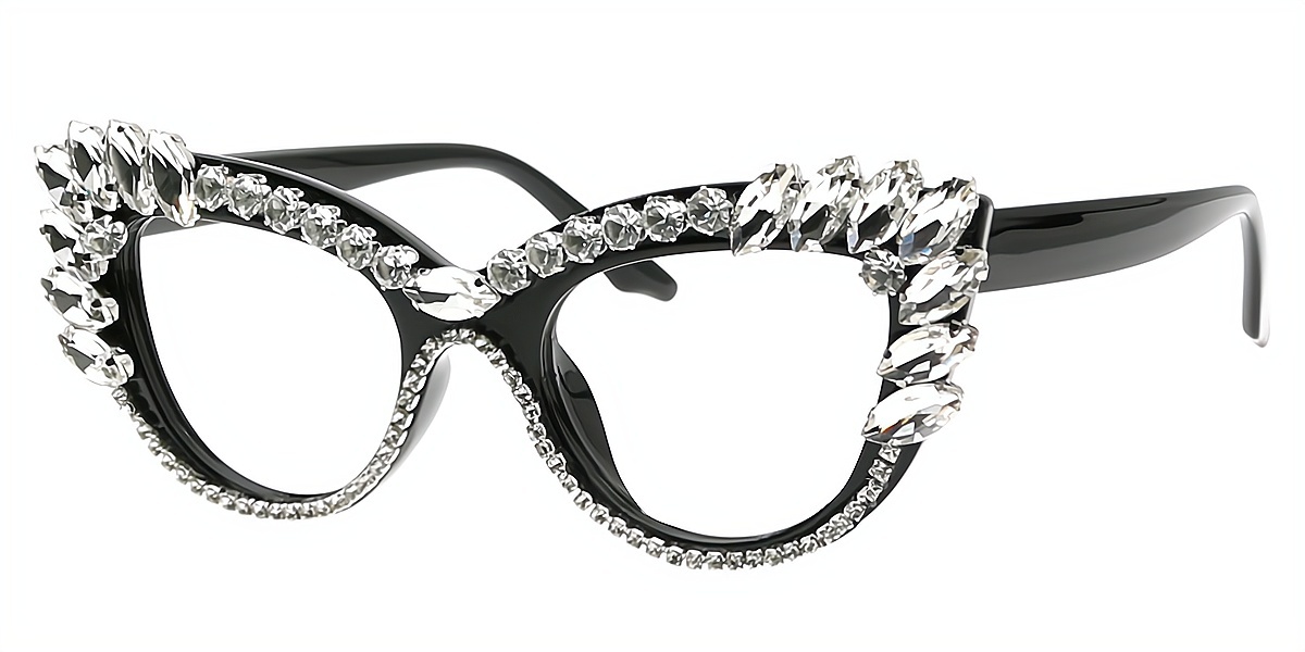 Silver Cat Eye Unique Ornate Plastic Eyeglasses