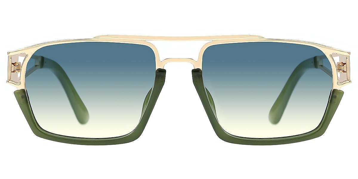 Green Geometric Retro Metal Eyeglasses