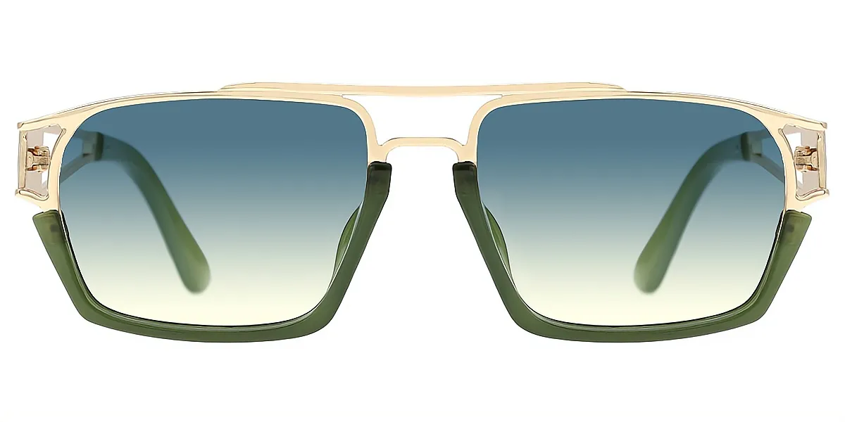 Green Geometric Retro Metal Eyeglasses