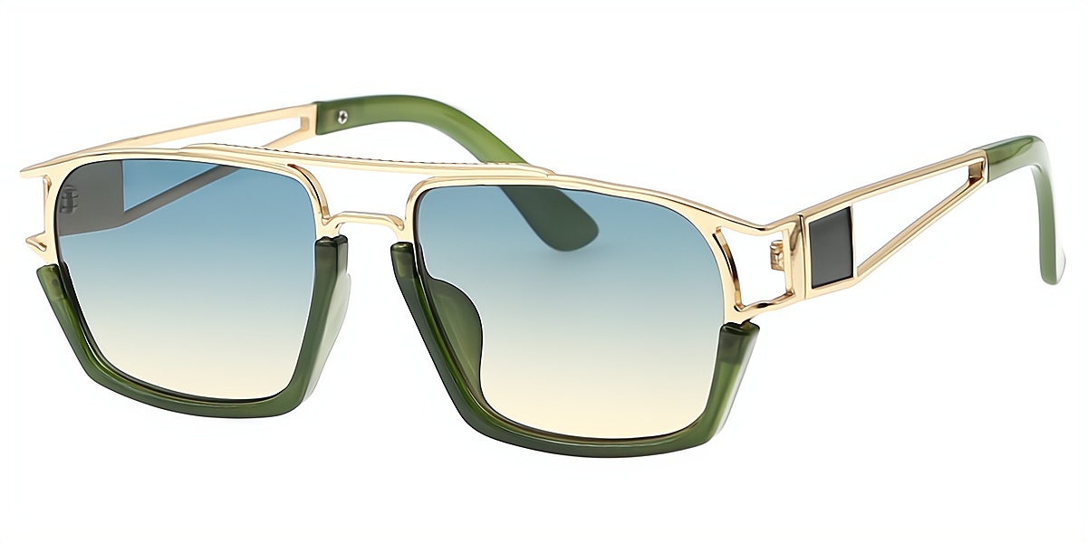 Green Geometric Retro Metal Eyeglasses