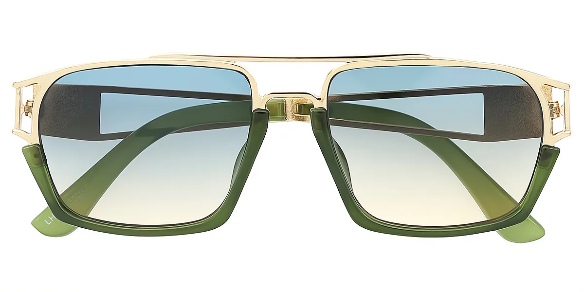 Green Geometric Retro Metal Eyeglasses
