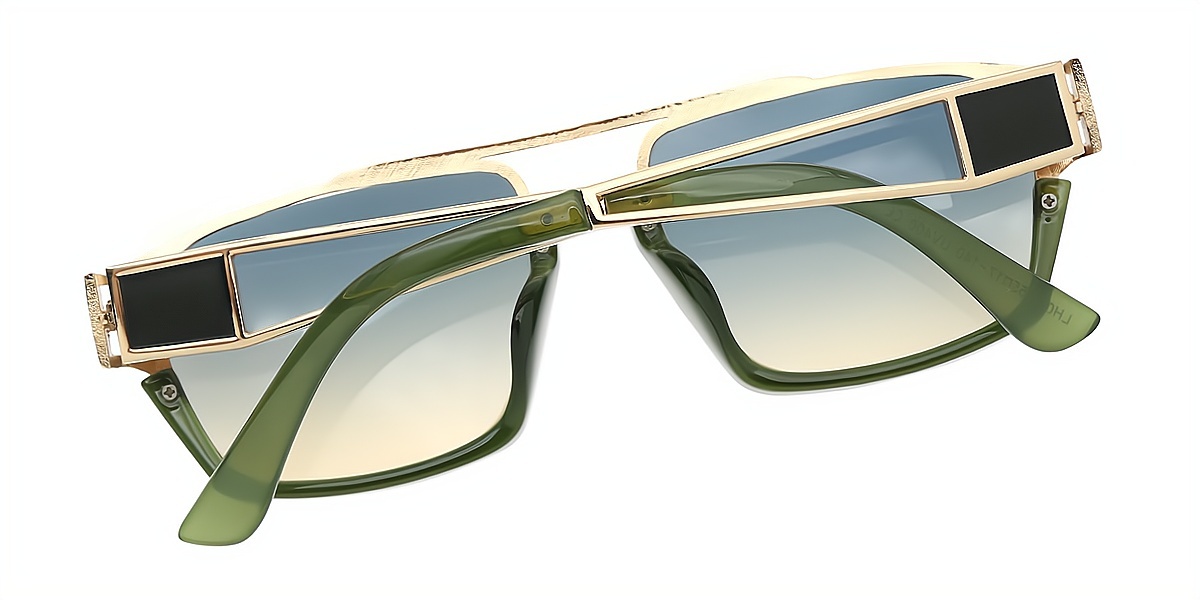 Green Geometric Retro Metal Eyeglasses