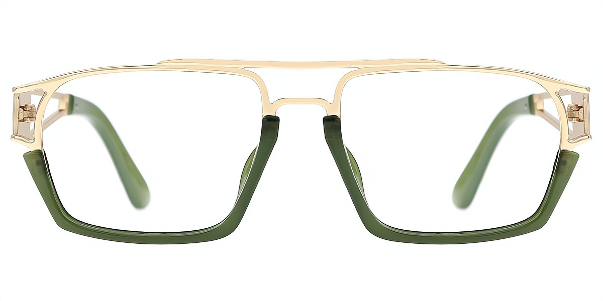 Green Geometric Retro Metal Eyeglasses