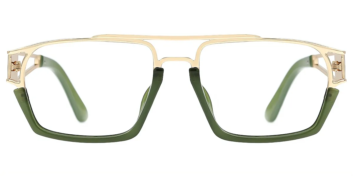 Green Geometric Retro Metal Eyeglasses