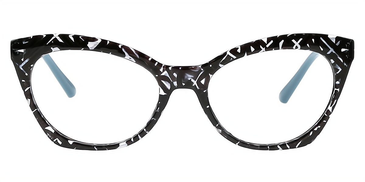 Black Cat Eye Ornate Plastic Eyeglasses