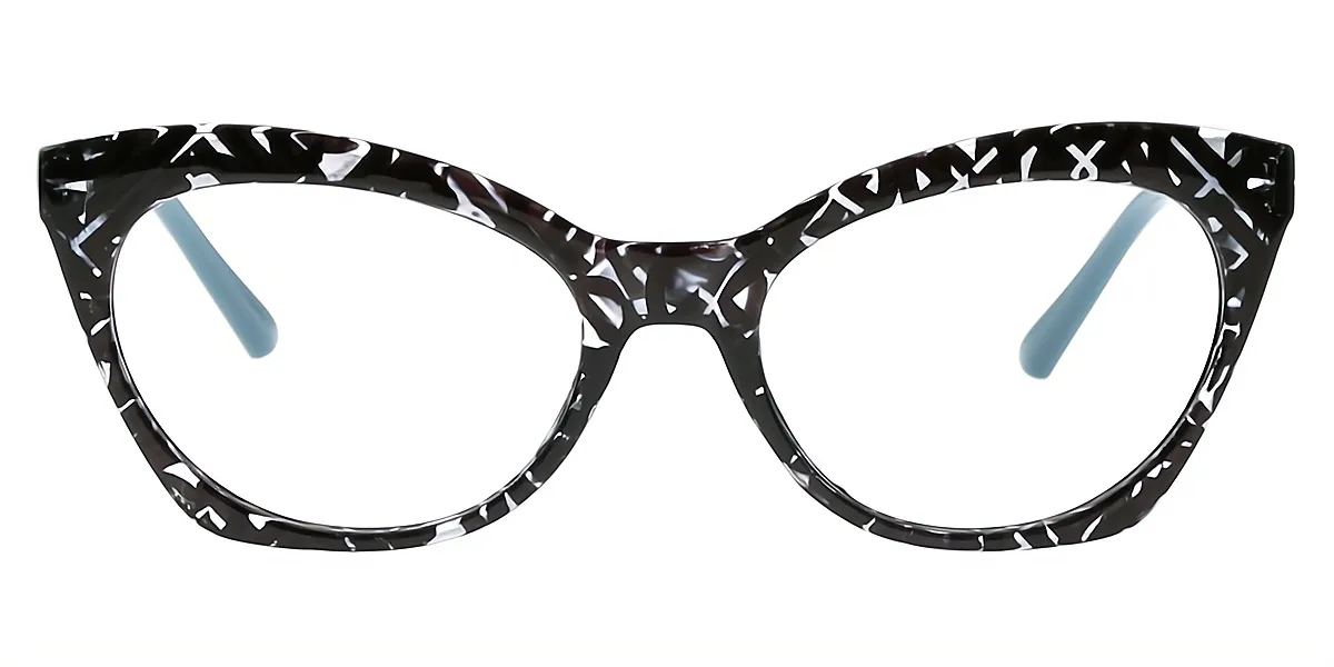 Black Cat Eye Ornate Plastic Eyeglasses