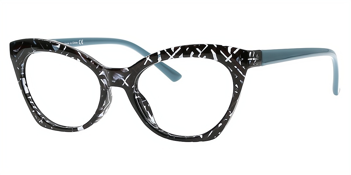 Black Cat Eye Ornate Plastic Eyeglasses