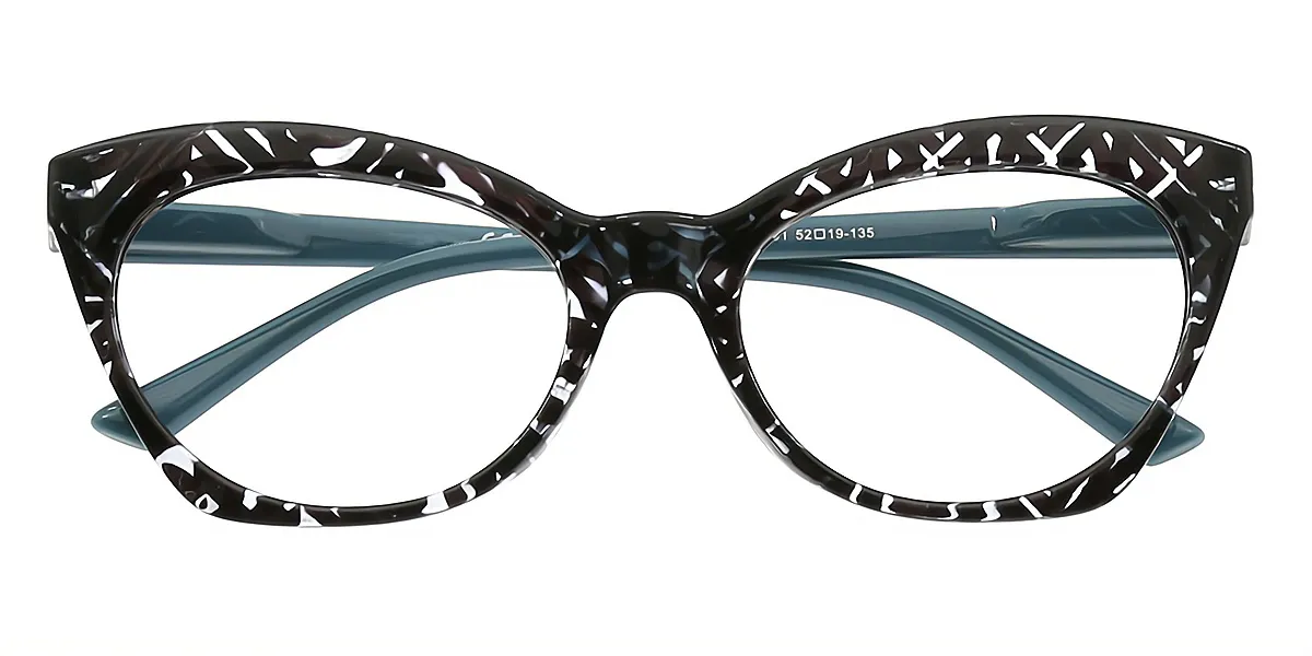 Black Cat Eye Ornate Plastic Eyeglasses