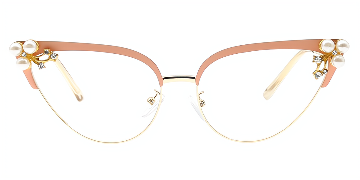 Pink Cat Eye Chic Detailed Metal Eyeglasses