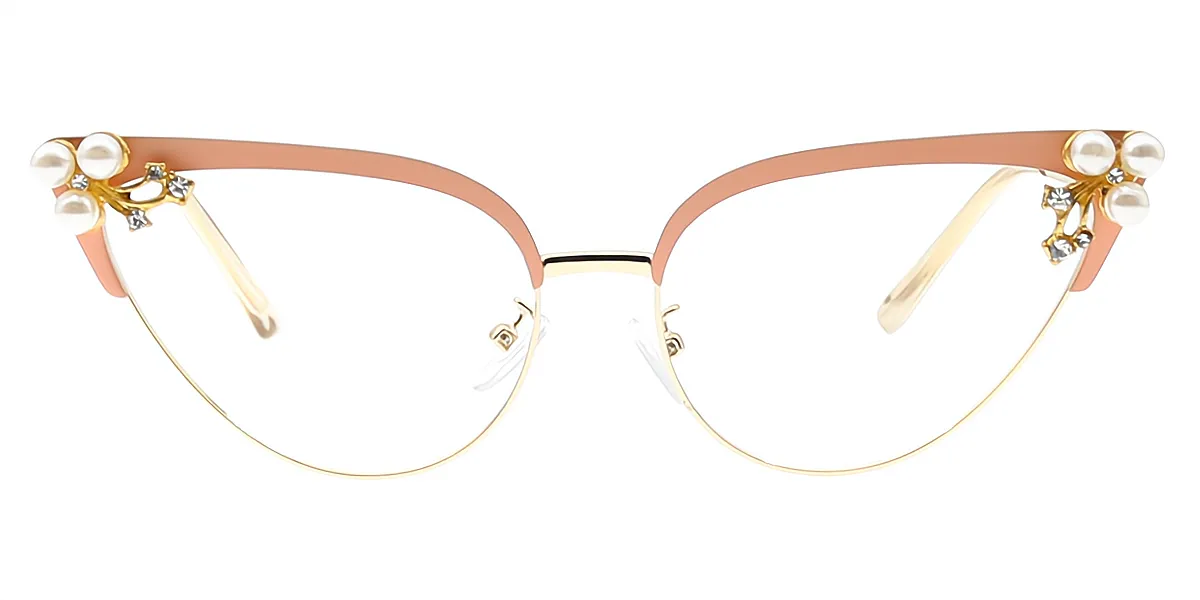 Pink Cat Eye Chic Detailed Metal Eyeglasses