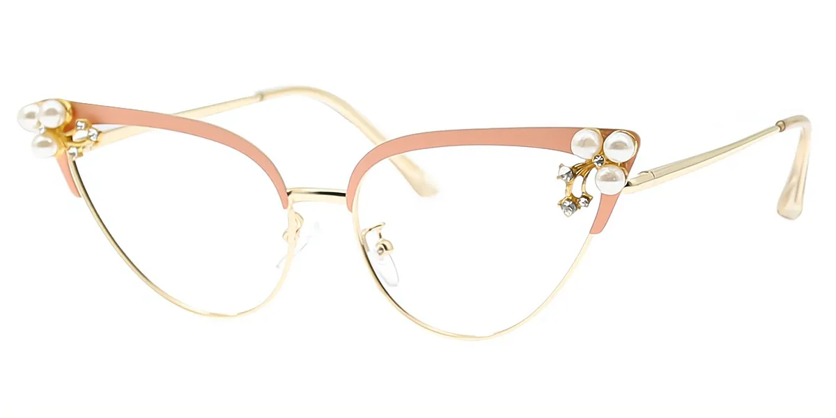 Pink Cat Eye Chic Detailed Metal Eyeglasses
