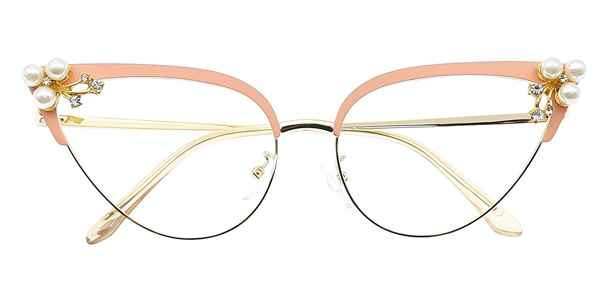 Pink Cat Eye Chic Detailed Metal Eyeglasses