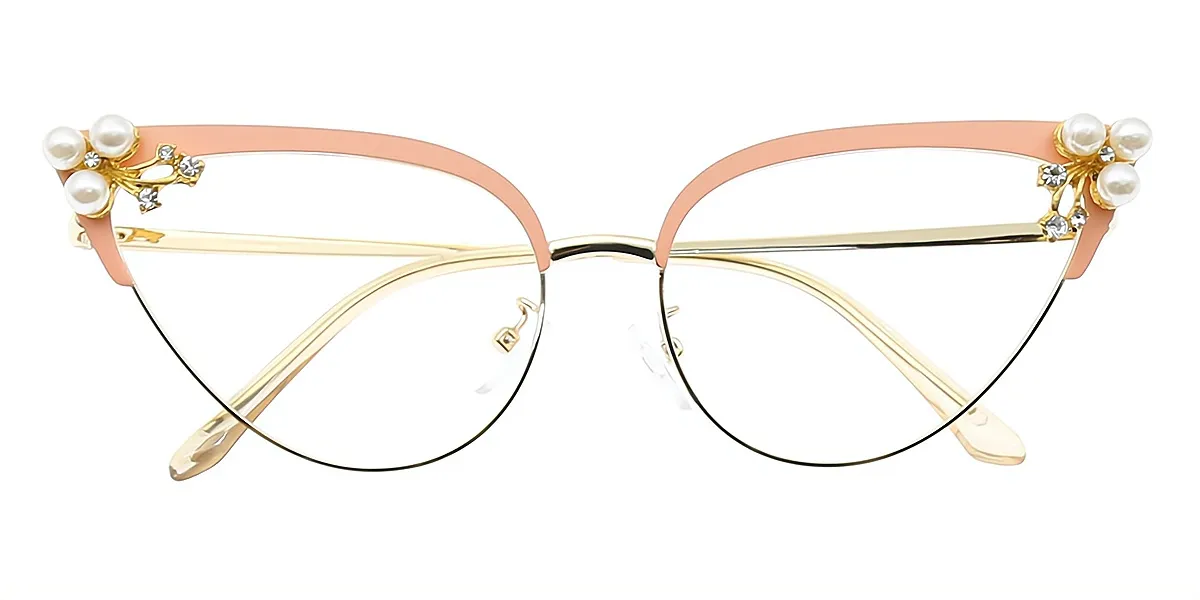 Pink Cat Eye Chic Detailed Metal Eyeglasses