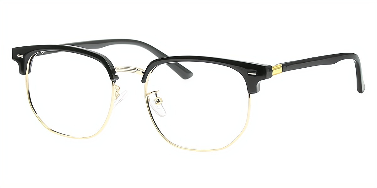 Watts Black Golden Geometric Classic Horn Mixed Materials Eyeglasses