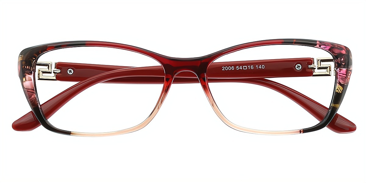 Red Oval Ornate TR90 Eyeglasses