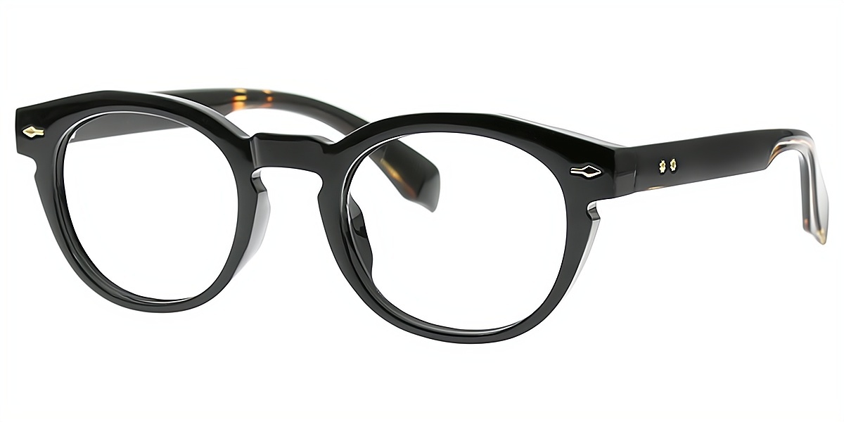 Black Oval Retro Horn Plastic Eyeglasses