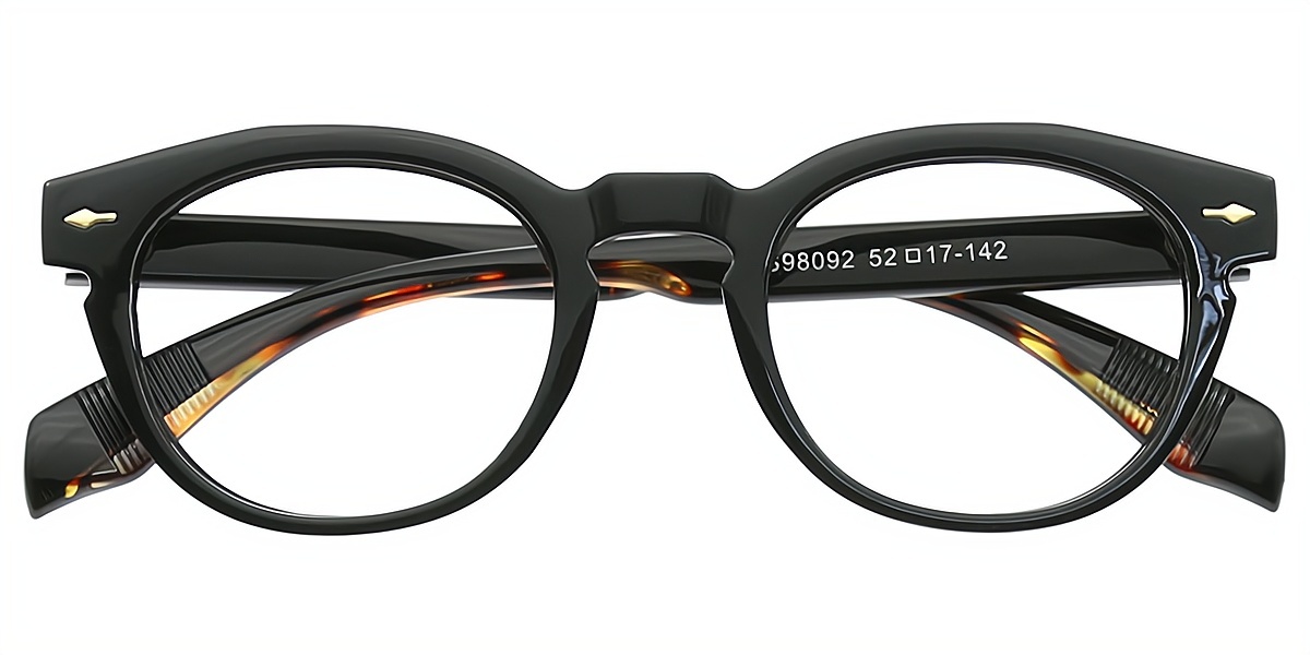 Black Oval Retro Horn Plastic Eyeglasses
