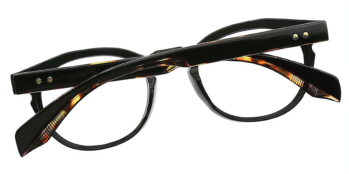 Black Oval Retro Horn Plastic Eyeglasses
