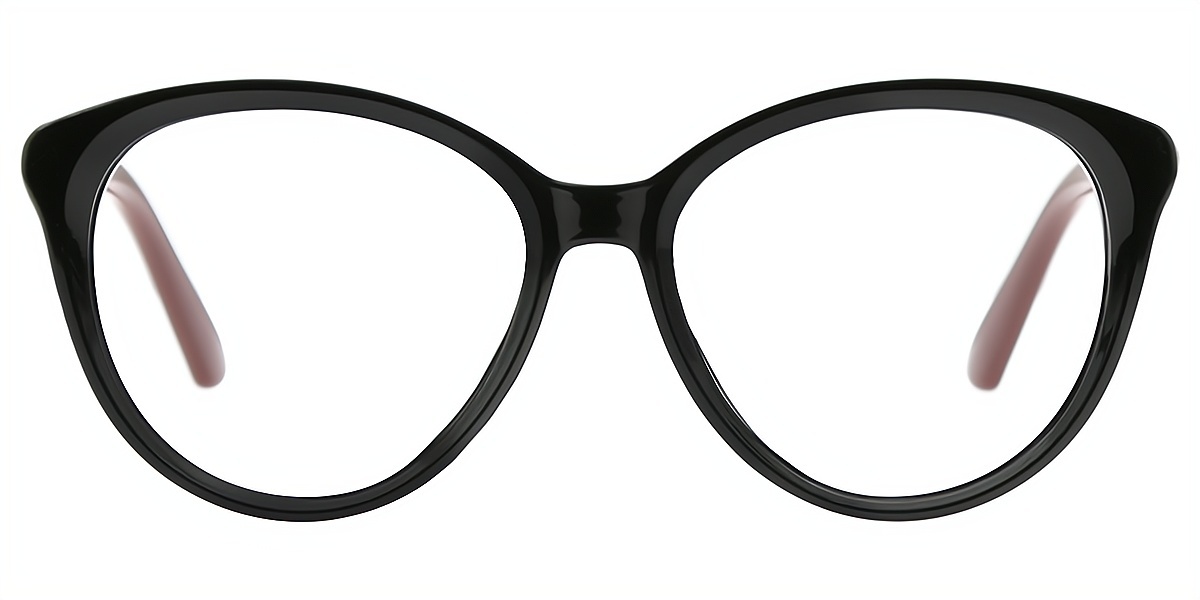 Black Red Oval Modish Oversized Plastic Eyeglasses