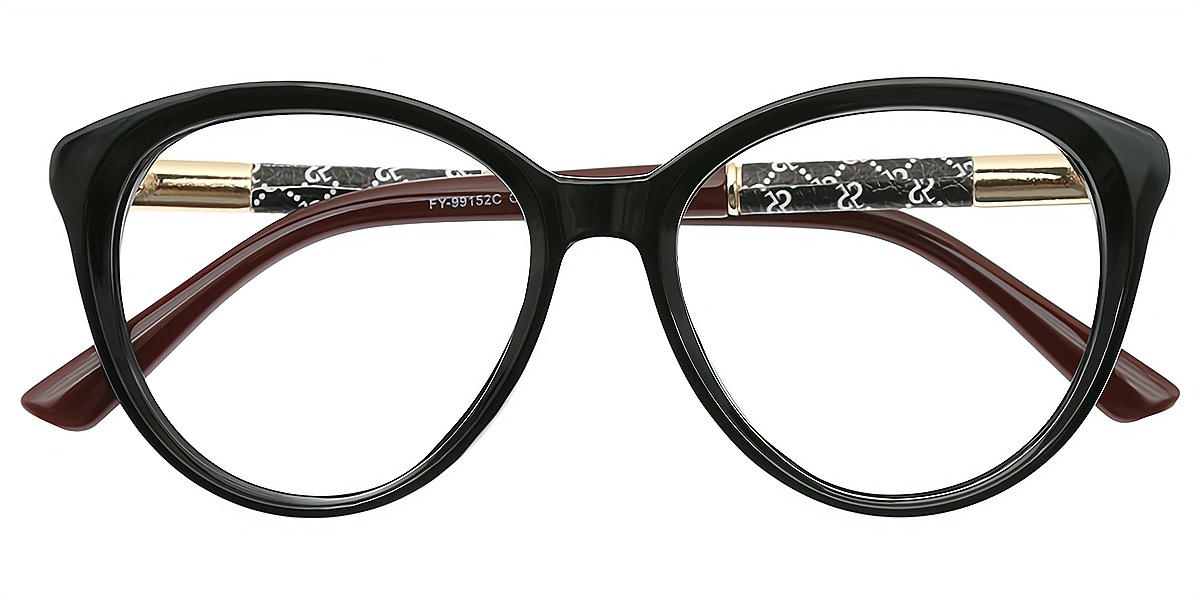 Black Red Oval Modish Oversized Plastic Eyeglasses