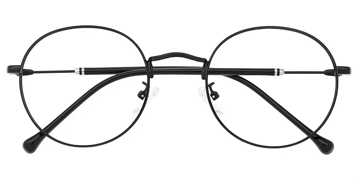 Black Round Elegant Metal Eyeglasses