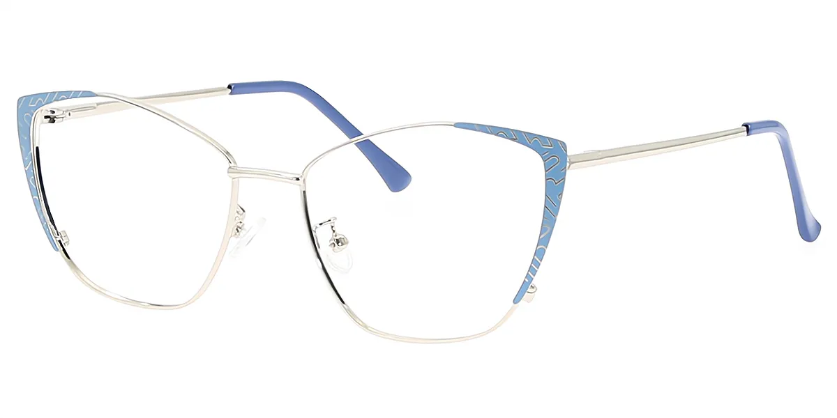 Blue Silver Cat Eye Exquisite Metal Eyeglasses