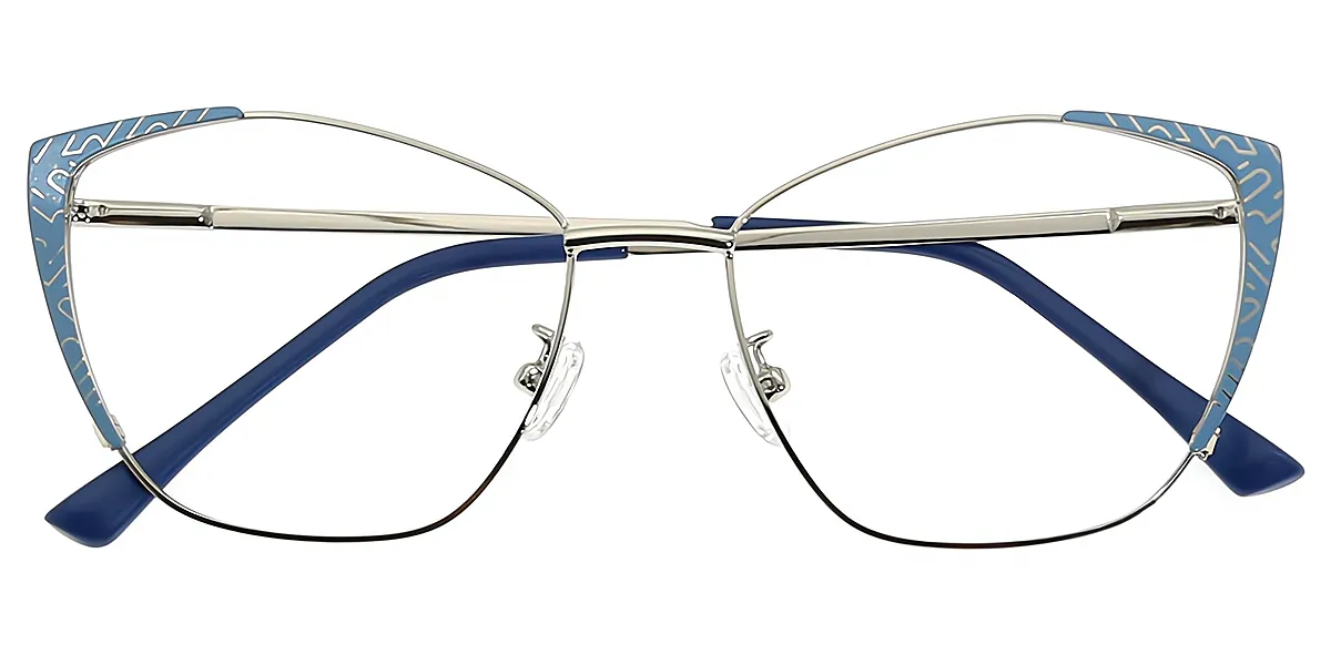 Blue Silver Cat Eye Exquisite Metal Eyeglasses