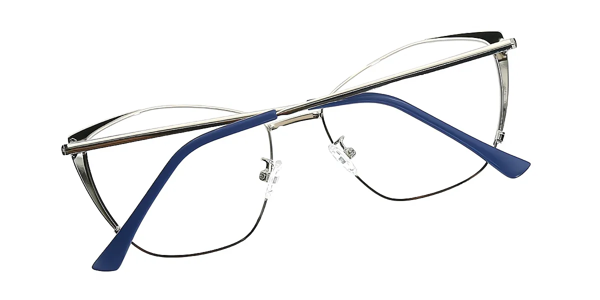 Blue Silver Cat Eye Exquisite Metal Eyeglasses