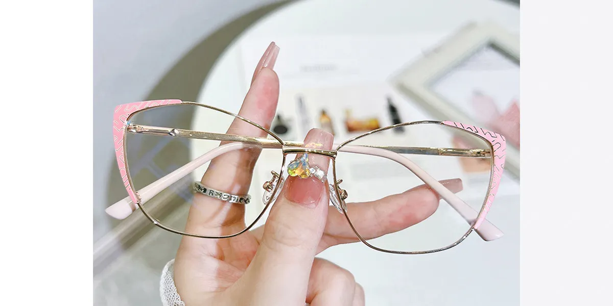 Pink Golden Cat Eye Exquisite Metal Eyeglasses