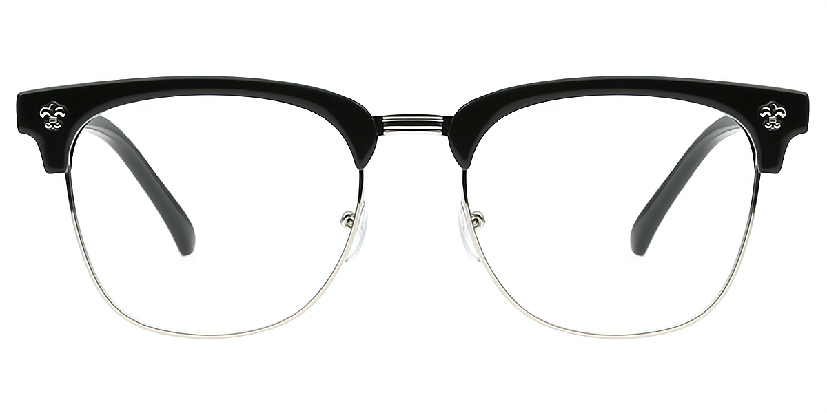 Black Silver Oval Classic Elaborate Mixed Materials Eyeglasses