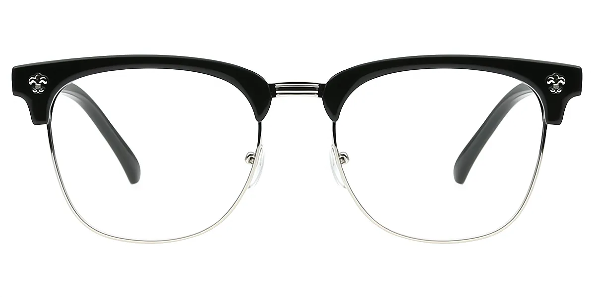 Black Silver Oval Classic Elaborate Mixed Materials Eyeglasses