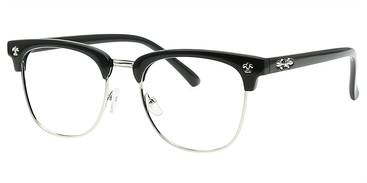 Black Silver Oval Classic Elaborate Mixed Materials Eyeglasses
