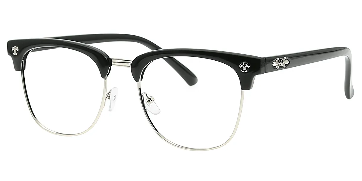 Black Silver Oval Classic Elaborate Mixed Materials Eyeglasses