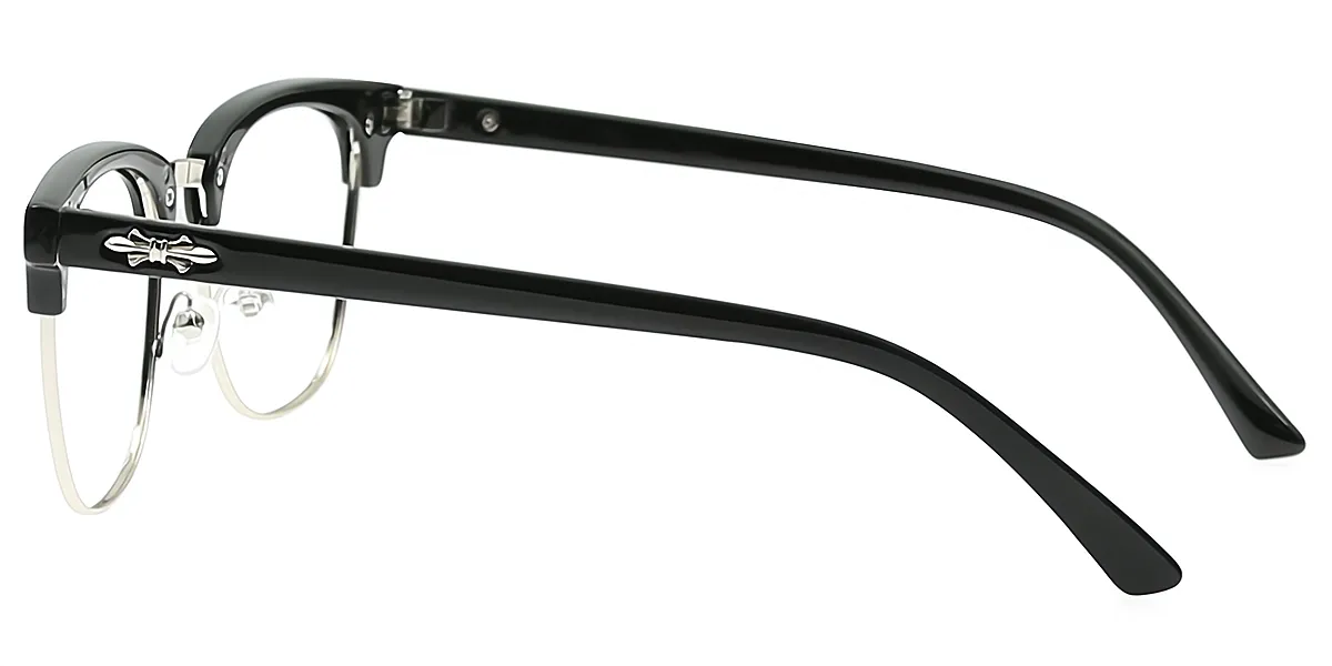Black Silver Oval Classic Elaborate Mixed Materials Eyeglasses